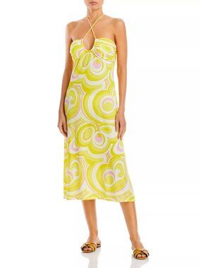 NWT Aqua Swim Women Halter Cover Up Midi Dress Yellow Size M New